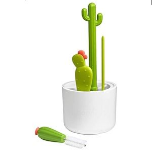 Set of 4 brushes in the shape of a cactus to clean baby bottles, green